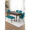 Hanah Home trpezarijski set Pir, sto, 4 stolice i klupa, ploča u dekoru drveta Baroque, tirkizna tkanina Babyface