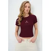 Trend Alacati Stili Ženska bluza kratkih rukava Alc-X13672, Okrugli izrez, Bordo