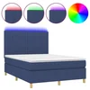 Vidaxl Box spring postelja z vzmetnico LED modra 140x190 cm blago