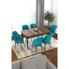 Hanah Home trpezarijski set Via, sto na razvlačenje i 6 stolica, ploča u dekoru drveta Baroque, tirkizna tkanina Jerry