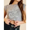 Sinsay - Pamučni crop top sa printom - svetlo siva