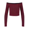 Womens Off Shoulder Glitter Long Sleeve Burgundy