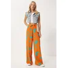 Happiness Istanbul Womens Orange Blue Patterned Flowy Viscose Palazzo Trousers