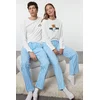 Trendyol Womens Couple White 100% Cotton Striped Teddy Bear Knitted Pajama Set