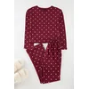 Trendyol Claret Red 100% Cotton Polka Dot and Heart Patterned Knitted Pajama Set