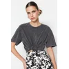 Trendyol Anthracite 100% Cotton Faded Effect Boyfriend/Wide Fit Crew Neck Knitted T-Shirt