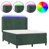 Vidaxl Box spring postelja z vzmetnico LED tem. zelena 140x190cm žamet