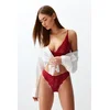 Trendyol Burgundy Lace Rope Strap Non-Covered Knitted Lingerie Set