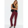 Trendyol Burgundy Straight/Straight Fit High Waist Ribbed Stitching Woven Trousers