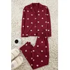 Trendyol Claret Red 100% Cotton Heart Patterned Knitted Pajama Set