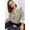 Bianco Lucci Womens Buttonhole Turtleneck Striped Knitwear Sweater