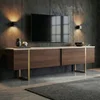 Hanah Home TV komoda Onera, 180 cm, travertin / orah Milano / zlatna