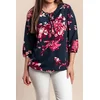 Plus size bluza s cvetličnim potiskom, temno modra