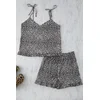 Trendyol Curve Multicolored Leopard Patterned Strap Knitted Ruffle Detail Pajama Set