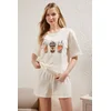 Trendyol Ecru 100% Cotton Coffee Printed Knitted Pajama Set with Shorts