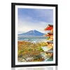 Plakat s paspartujem pogled na Chureito Pagodo in goro Fuji - 40x60 white