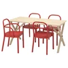IKEA PS 2026 / STOCKHOLM 2025 Sto i 4 stolice, borovina/crvena, 156x75 cm