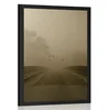 Plakat prelet ptic nad mostom v sepia varianti - 30x45 no frame