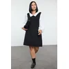 Trendyol Curve Black Shirt Collar Tweed Woven Plus Size Dress