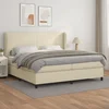 Greatstore Box spring postelja z vzmetnico krem 200x200 cm umetno usnje