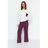 Trendyol Premium White 100% Cotton Plaid T-shirt-Pants Knitted Pajamas Set