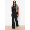 Trendyol Curve Black Slimming High Waist Flare / Flare Leg Knitted Trousers