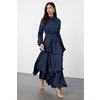 Trendyol Navy Blue Skirt Layered Satin Woven Evening Dress/Night Dress