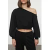 Trendyol Black Regular Fit Thick Inside Fleece Crop Asymmetrical Collar Knitted Sweatshirt