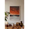 WallXpert uramljena slika 115217, apstraktni zalazak sunca nad morem u narandžastim tonovima, 50 x 70 cm, beli ram