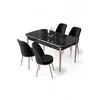 HANAH HOME Rasklopivi trpezarijski sto i stolice (5 delova) Nira Black Marble Chrome Black