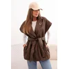 Kesi Włoski Womens quilted vest with a belt and wide collar brown
