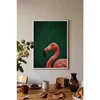 WallXpert uramljena slika 115198, glava ružičastog flaminga na tamnozelenoj pozadini, 50 x 70 cm, beli ram
