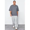 Trendyol Anthracite Oversize 100% Cotton Crew Neck Minimal Text Printed T-Shirt