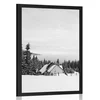 Plakat lesena koča v zasneženi naravi v črnobeli varianti - 20x30 black