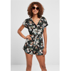 Womens jumpsuit with short viscose strap in tropical black