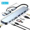 KJB USB-C večvratni adapter, izvedba 4 v 2, srebrn Večportni USB-C/USB-A adapter, izvedba 8 in 2