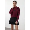 Trendyol Claret Red Soft Textured Ribbon/Bow Detailed Knitwear Sweater