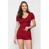 Trendyol Claret Red Button Detailed Corded Knitted Pajama Set
