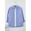 Trendyol Blue Slim Fit Button Down Collar Pinstripe Shirt