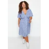 Trendyol Curve Navy Blue Woven Floral Dress