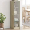 Visoka komoda sa staklenim vratima boja hrasta 35 x 37 x 142 cm