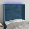 vidaXL LED posteljno vzglavje temno modro 83x16x118/128 cm žamet