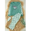 Trendyol Mint Heart Patch Polar Fleece Knitted Pajama Set