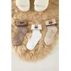 Trendyol Brown-White-Beige 3-Pack Teddy Bear Jacquard Knitted Socks