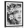 Plakat s paspartujem originalna slika ženske v črnobeli varianti - 40x60 silver