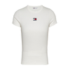 Tommy Jeans za ženske. DW0DW17881 Rebrasta majica ozkega kroja z belim našitkom (XL), Bela, Priložnostno, Bombaž, Kratek roka
