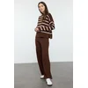 Trendyol Brown Striped Knitted Trousers Bottom-Top Set