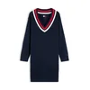 Tommy Jeans Pletena obleka mornarska/živo rdeča/bela