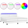 Vidaxl Box spring postelja z vzmetnico LED bela 200x200cm umetno usnje