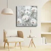 WallXpert slika na platnu 6969softc-012, beli makovi na sivoplavoj apstraktnoj pozadini, 69 x 69 cm